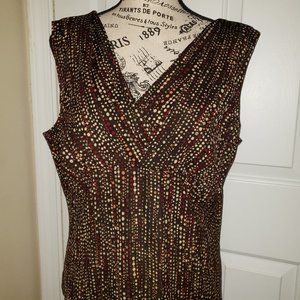 Talbot Sleeveless Brown Tan and Burgundy Print Blouse Size L